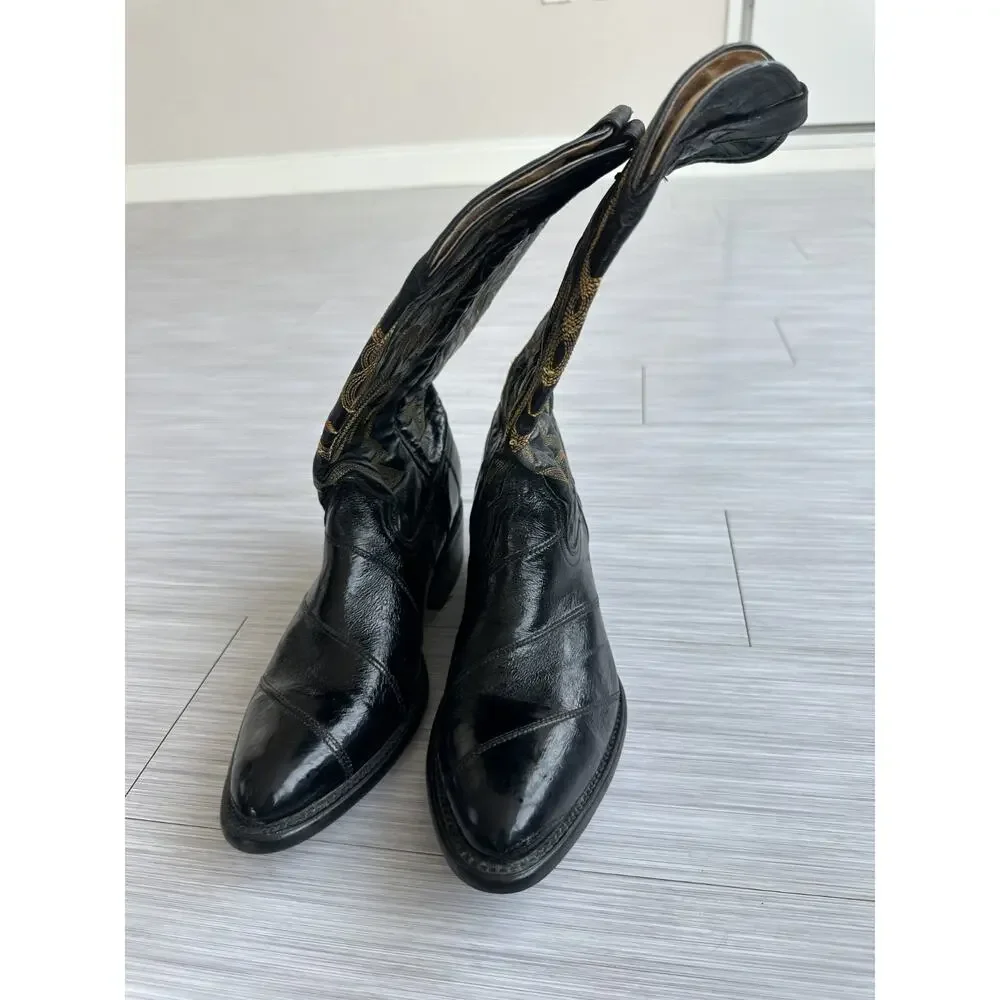 Vaquero Western Made in Mexico Leather Gold Stitching Cowboy Boots Sz 6 1/2